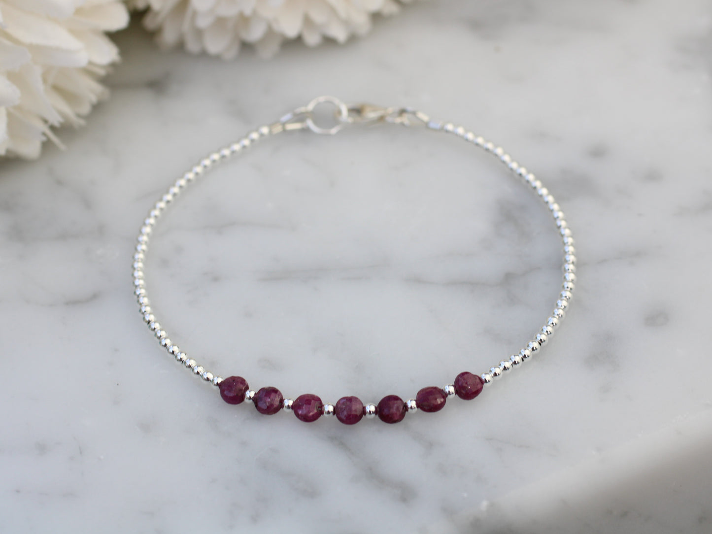 Ruby bead bracelet. July birthstone bracelet.