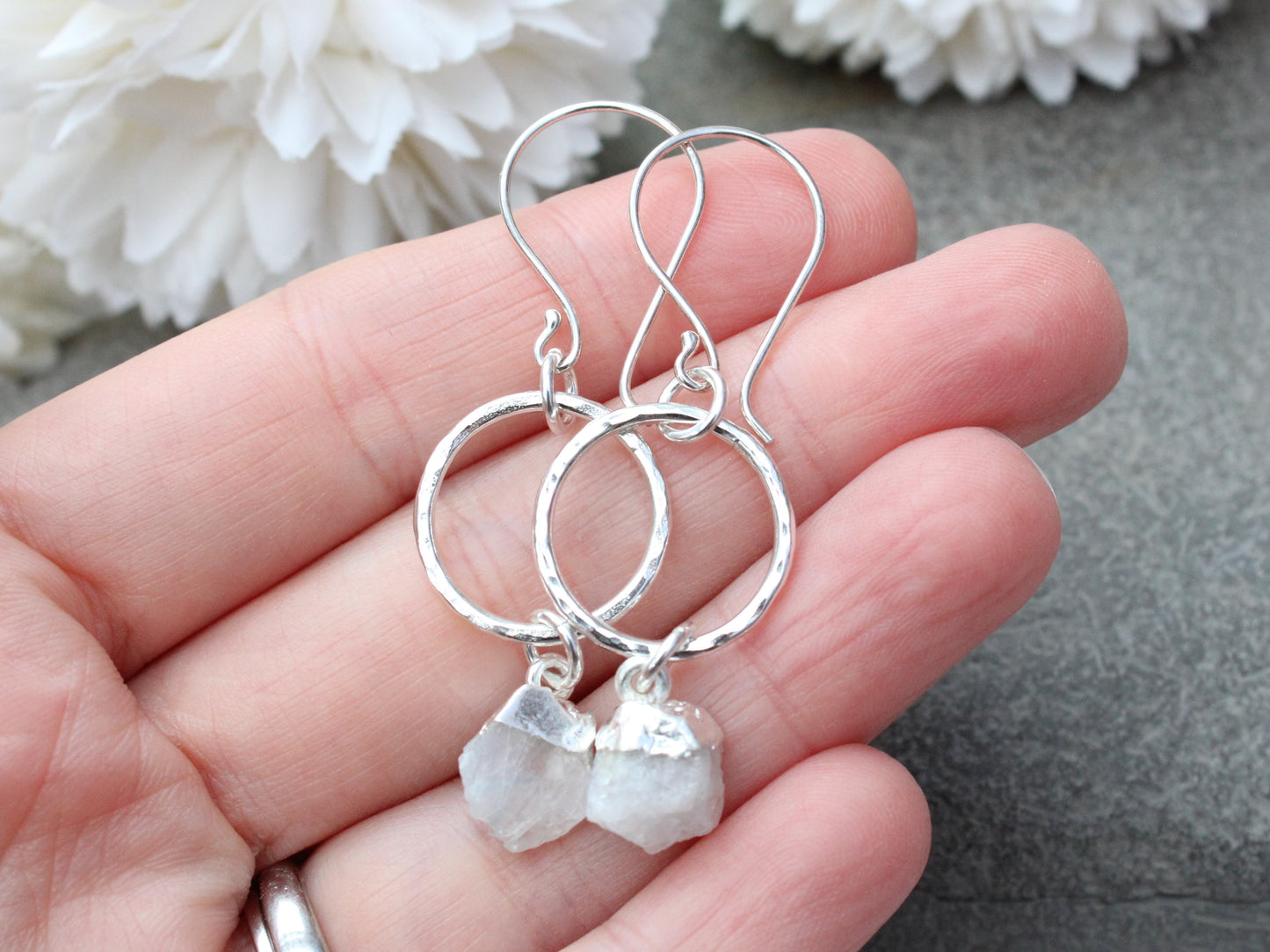 Moonstone hoop earrings. June birthstone.