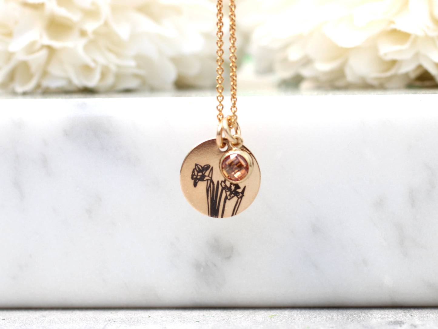 Daffodil necklace in silver or gold.