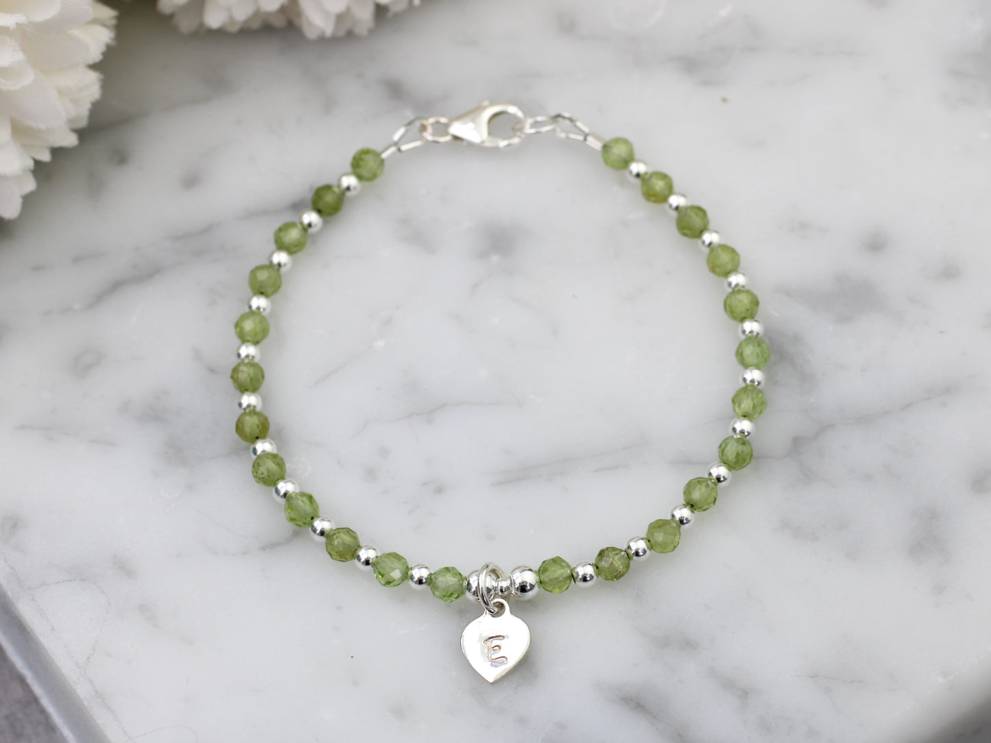 Personalised peridot bracelet. August birthstone.