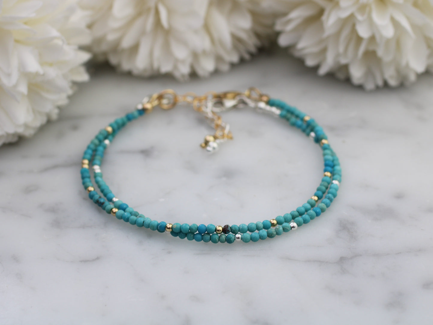 Skinny turquoise bracelet in sterling silver or gold.