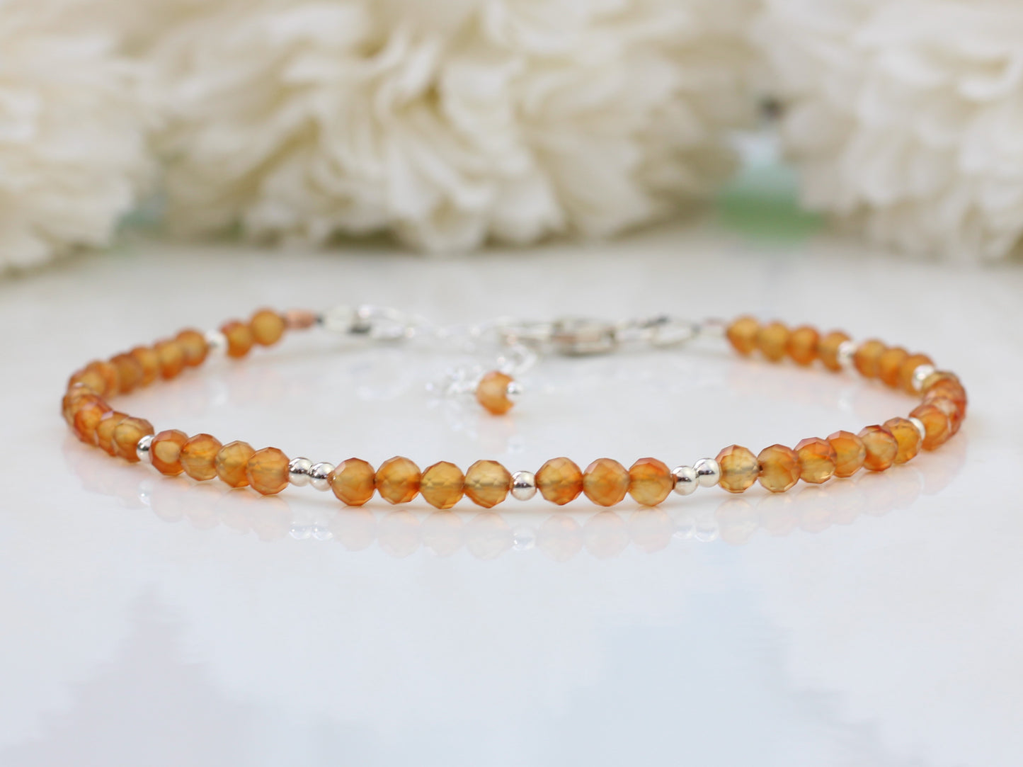 Carnelian bracelet in sterling silver or gold filled. July birthstone bracelet.