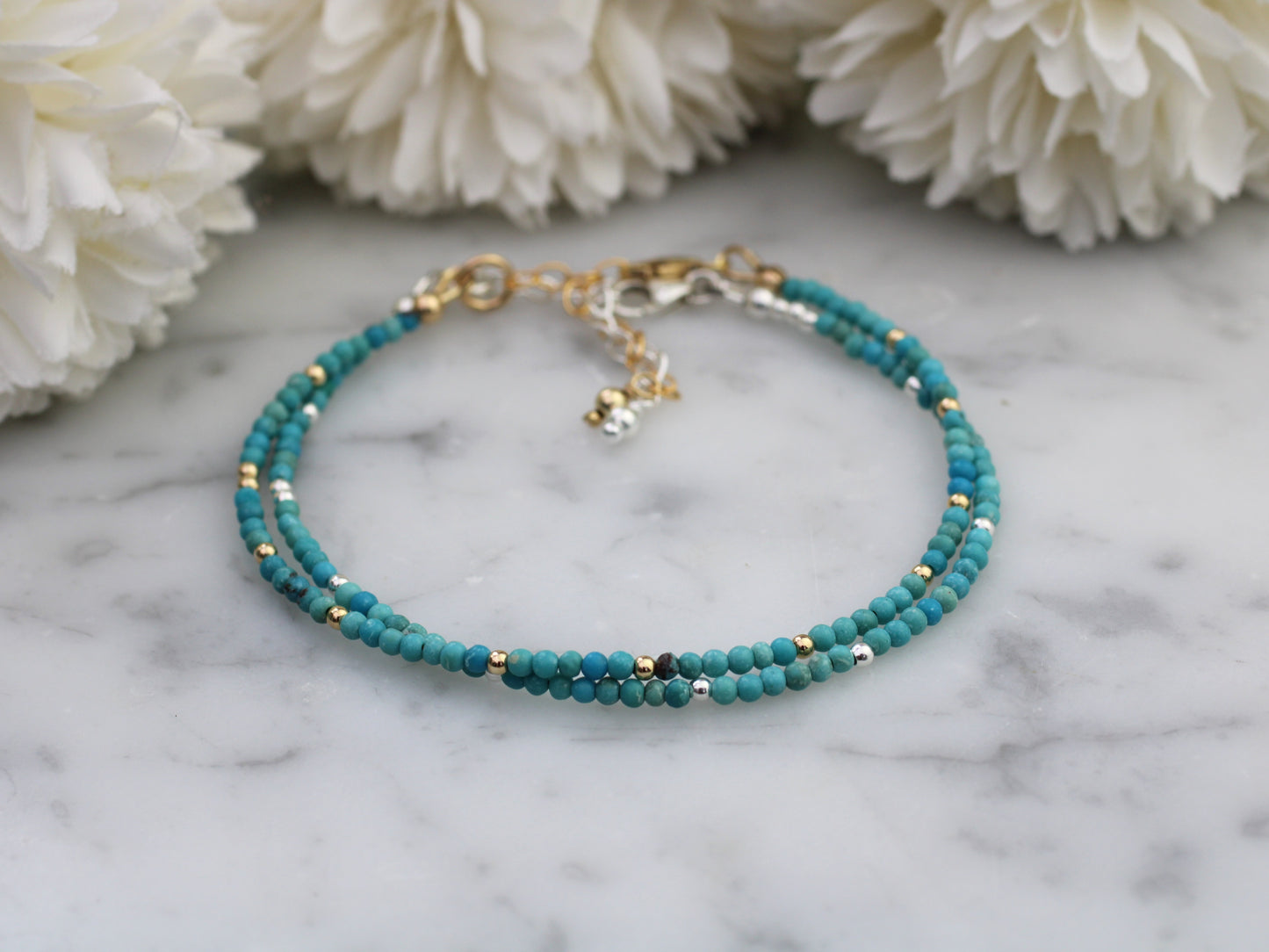 Skinny turquoise bracelet in sterling silver or gold.