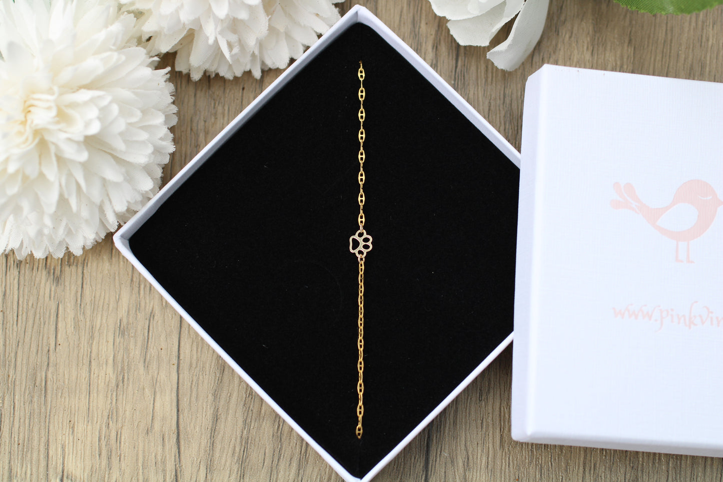 9ct Gold Paw Print Bracelet.