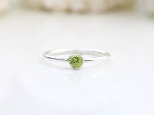 Peridot stacking ring in sterling silver or gold filled. August birthstone ring.