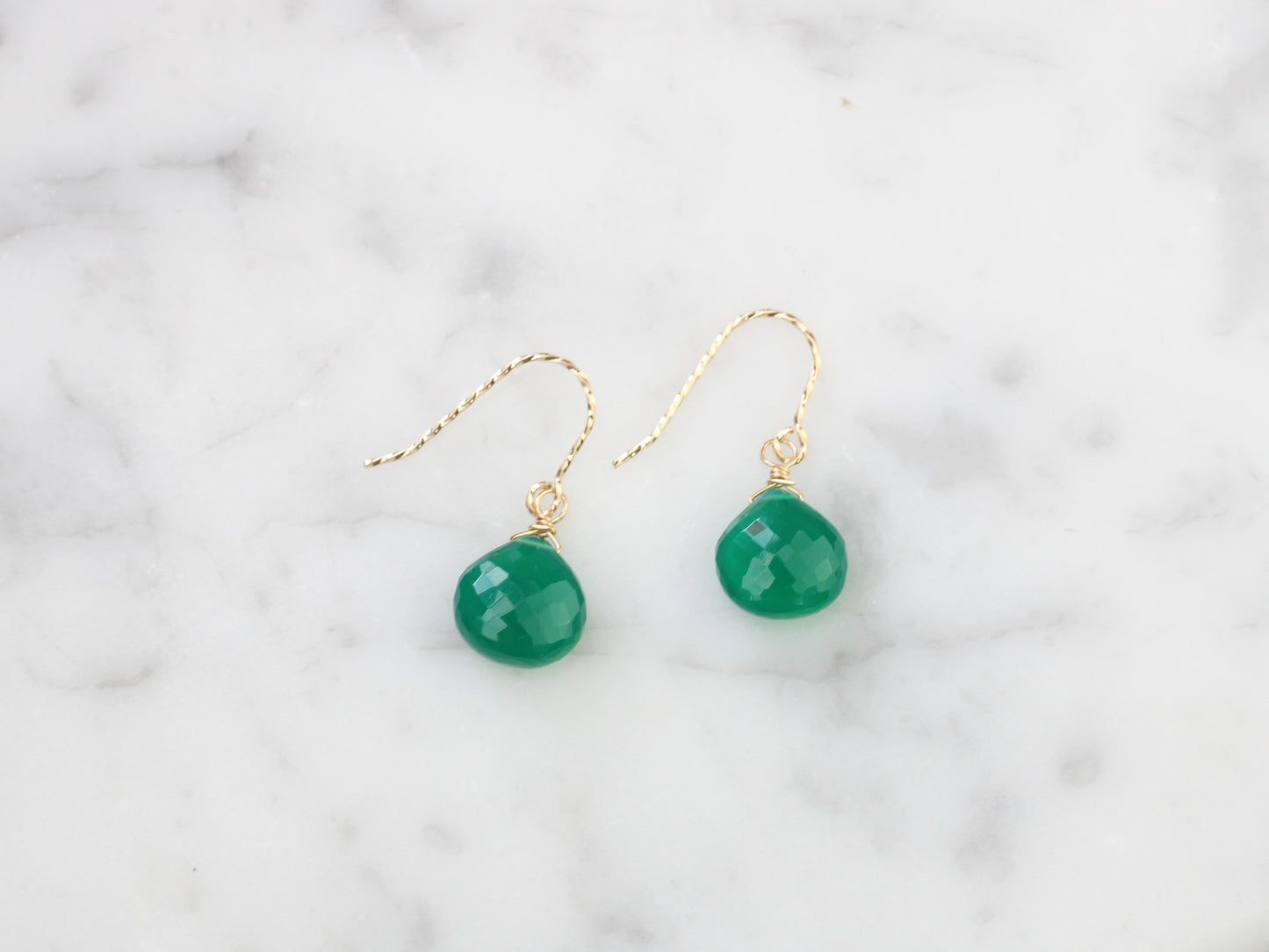9ct gold May birthstone earrings. Green onyx earrings.