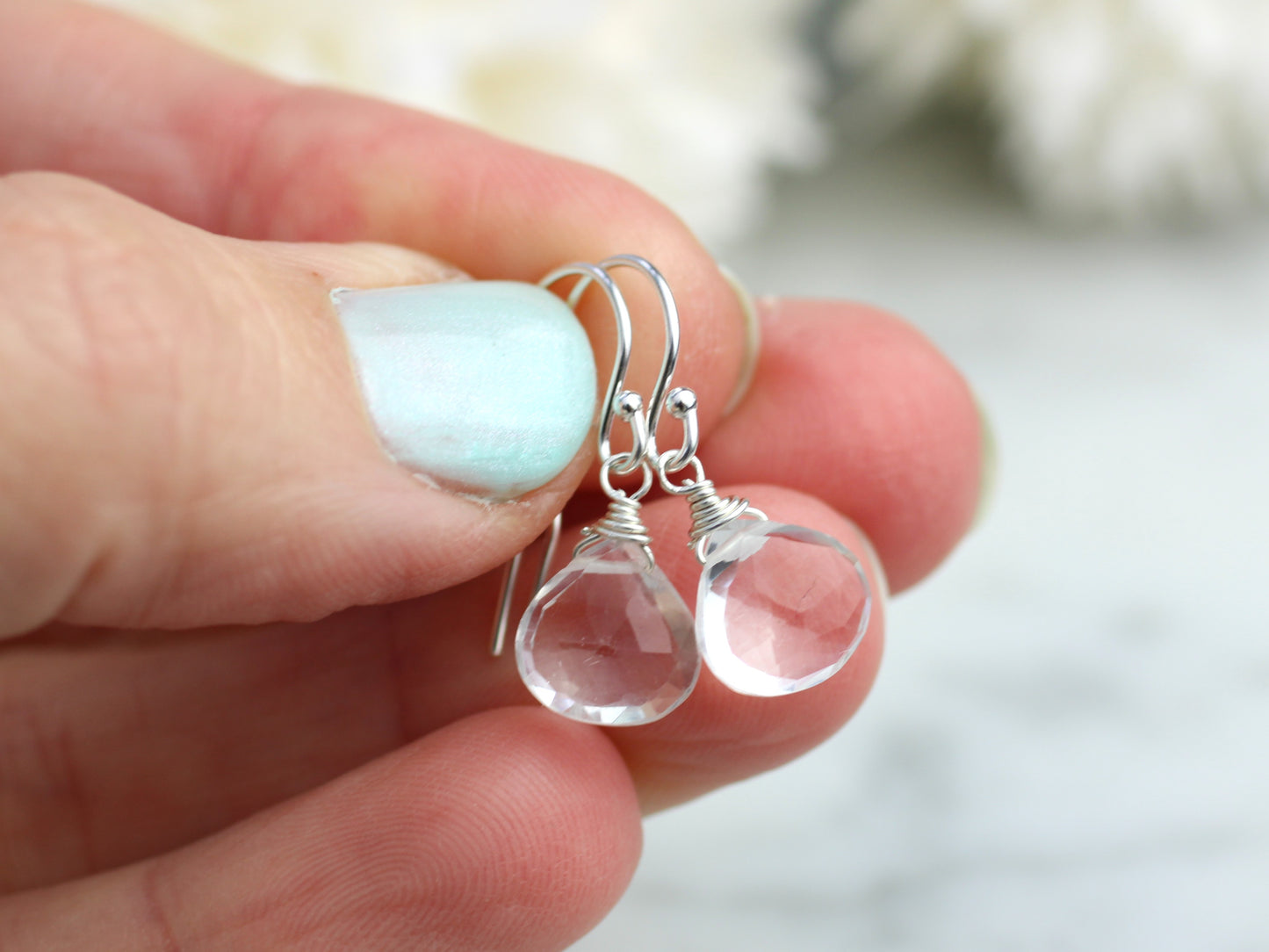April birthstone earrings. Crystal quartz earrings.