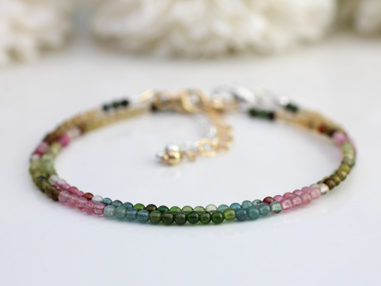 Skinny multi tourmaline bracelet in sterling silver or gold.