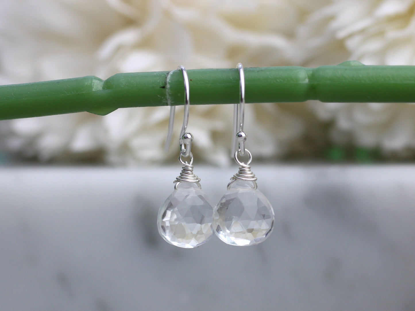 April birthstone earrings. Crystal quartz earrings.