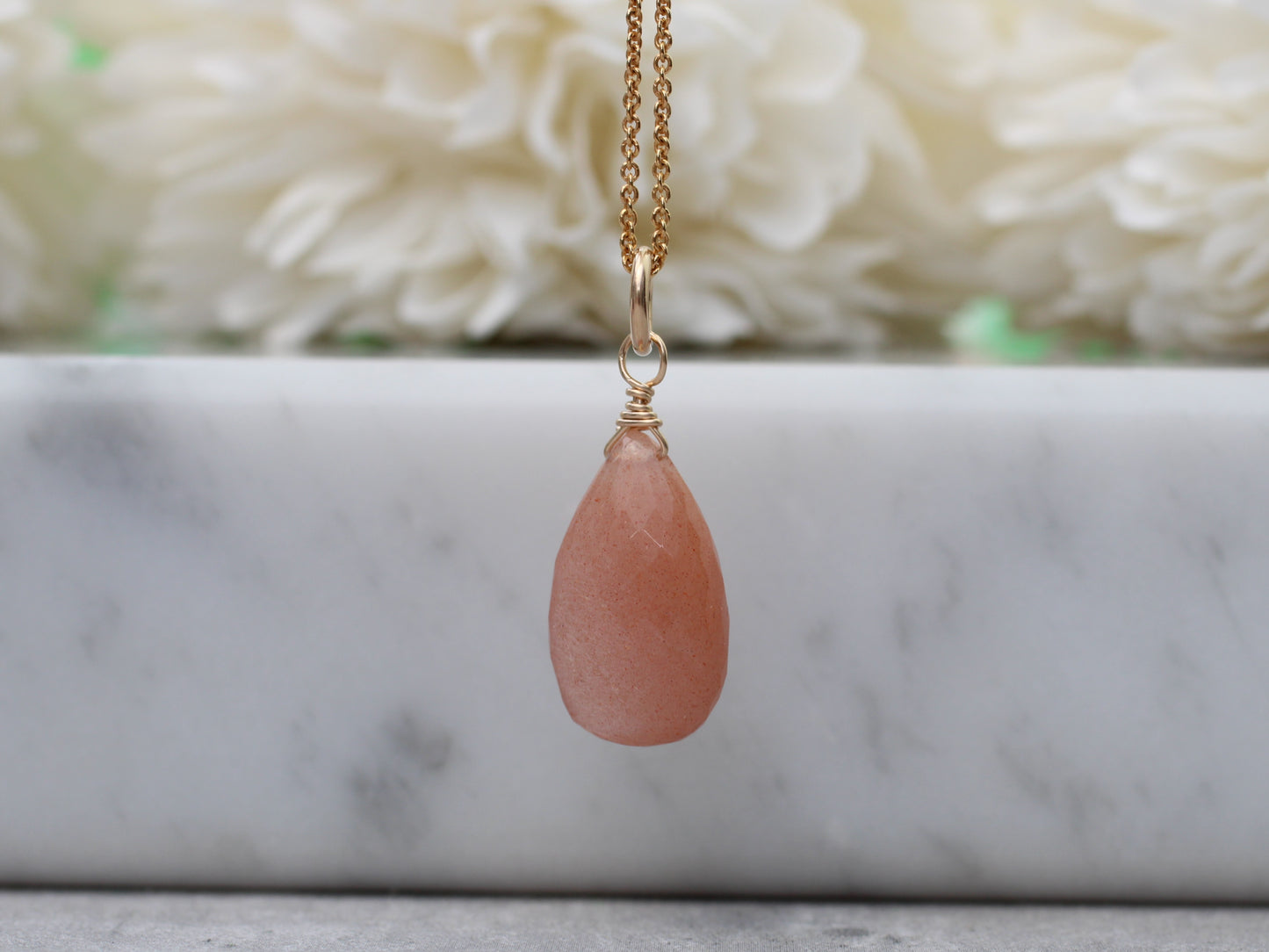 Peach moonstone necklace and earring set. Prom jewellery set.