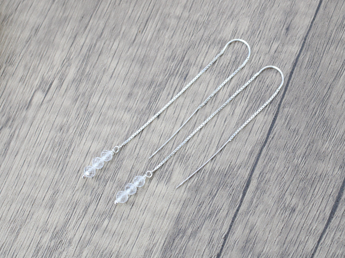 crystal quartz threader earrings