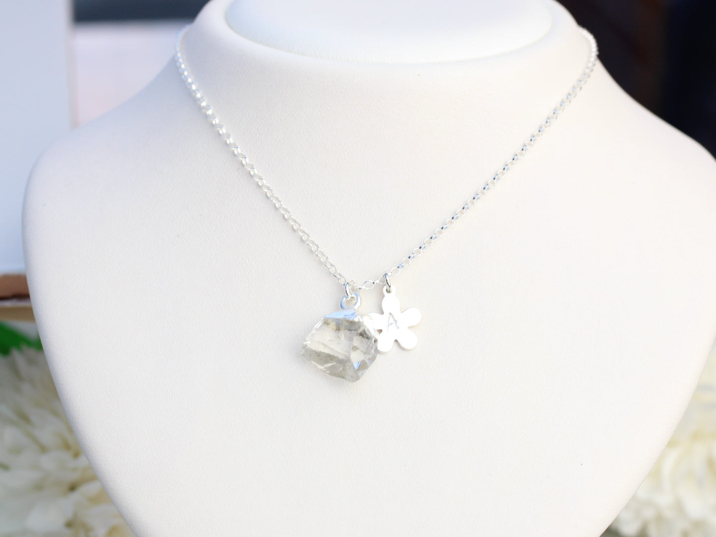 Personalised clear quartz necklace. April birthstone.