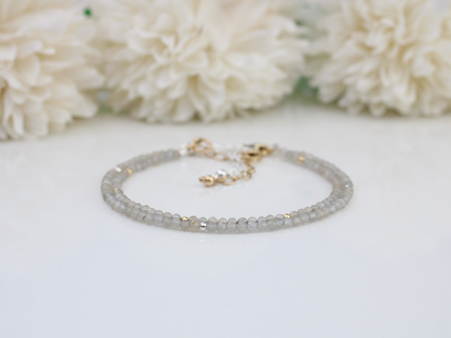 Skinny grey moonstone bracelet in silver or gold.