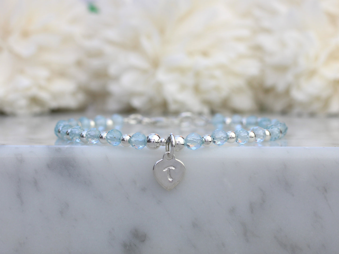 Personalised blue topaz bracelet.