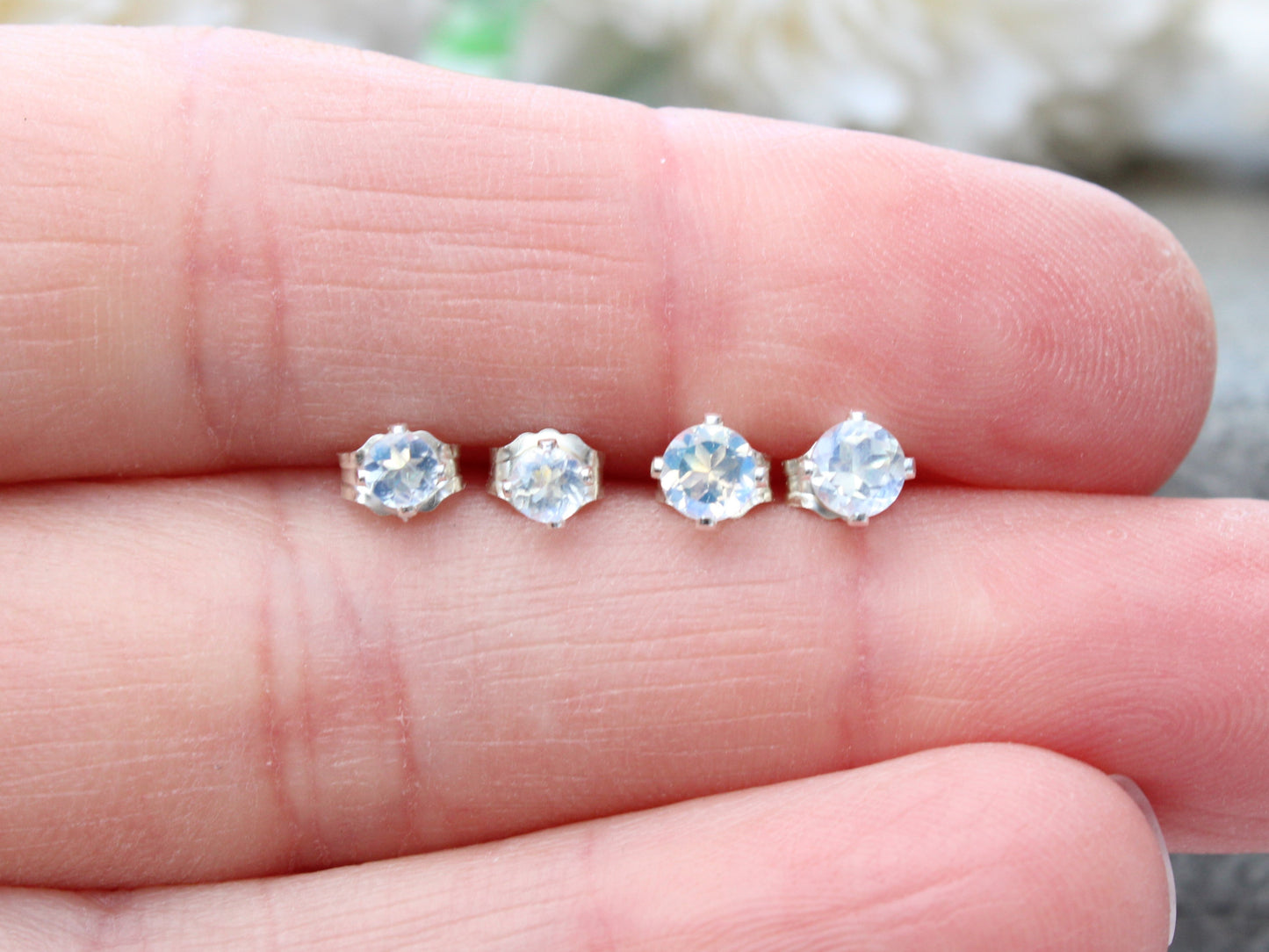 Grade AAA moonstone stud earrings.