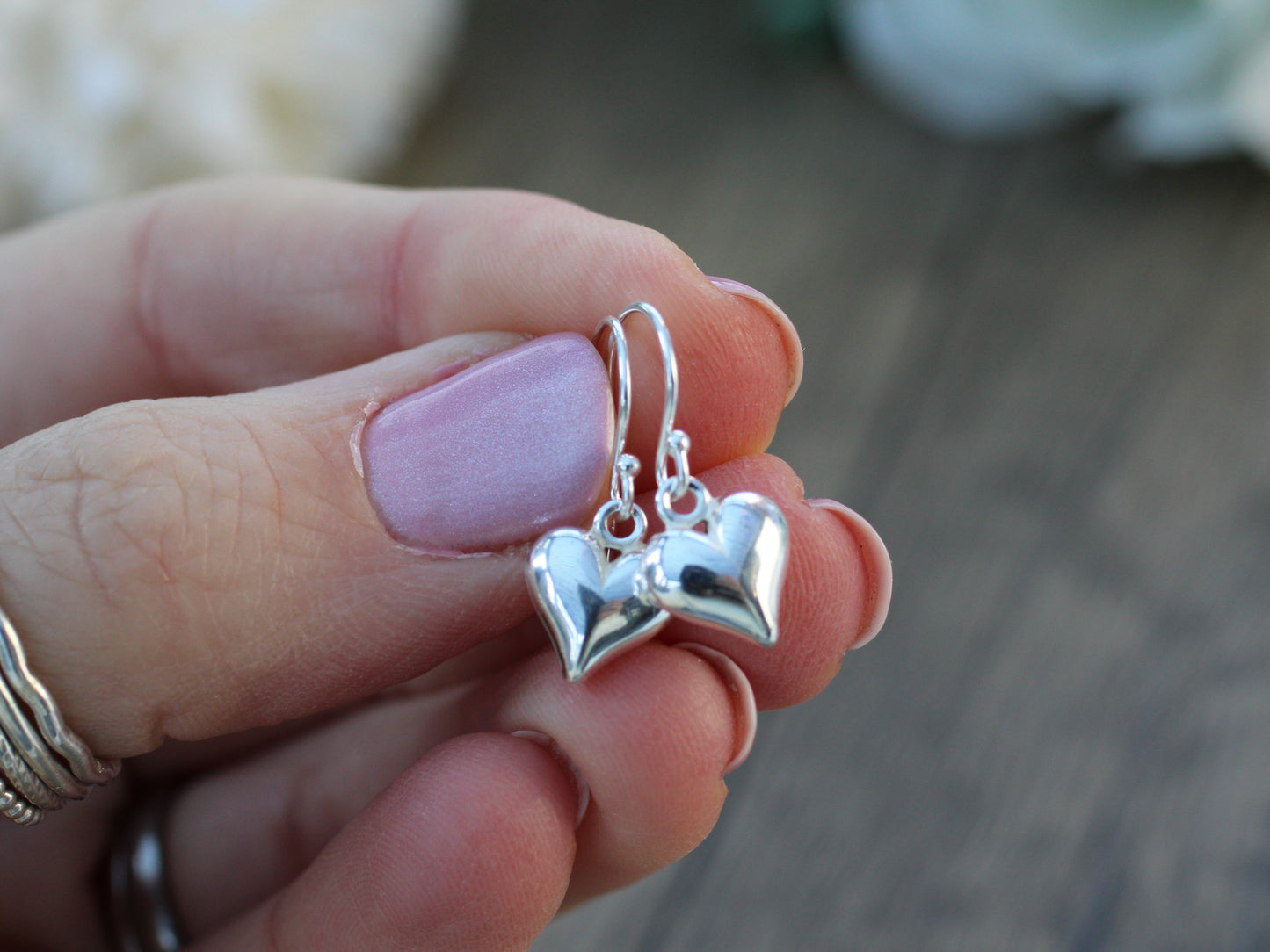 Mothers day earrings. Heart earrings in sterling silver.