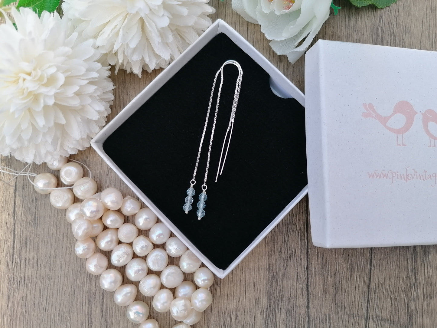 Blue topaz threader earrings. November birthstone.