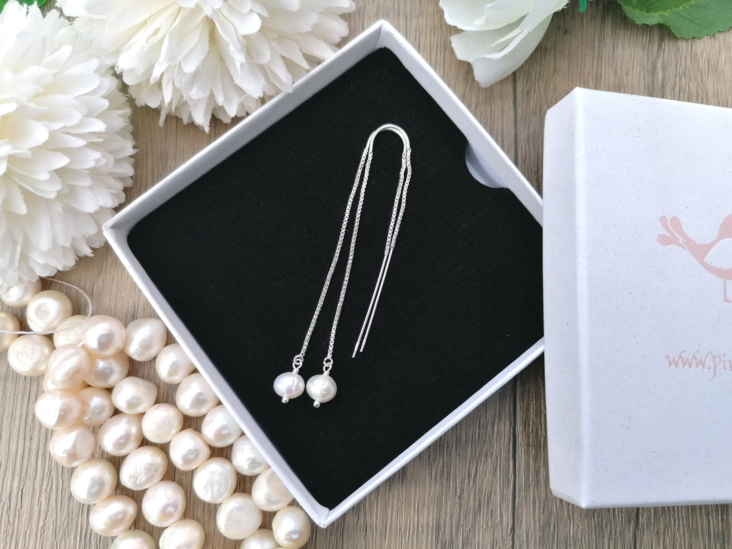 Freshwater Pearl Threader Earrings.