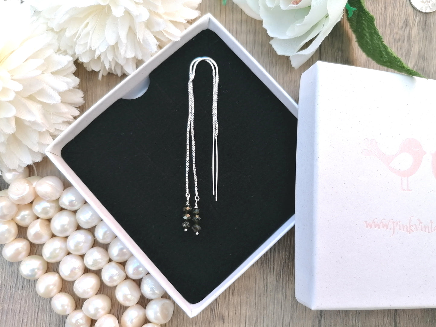 Black tourmaline threader earrings.