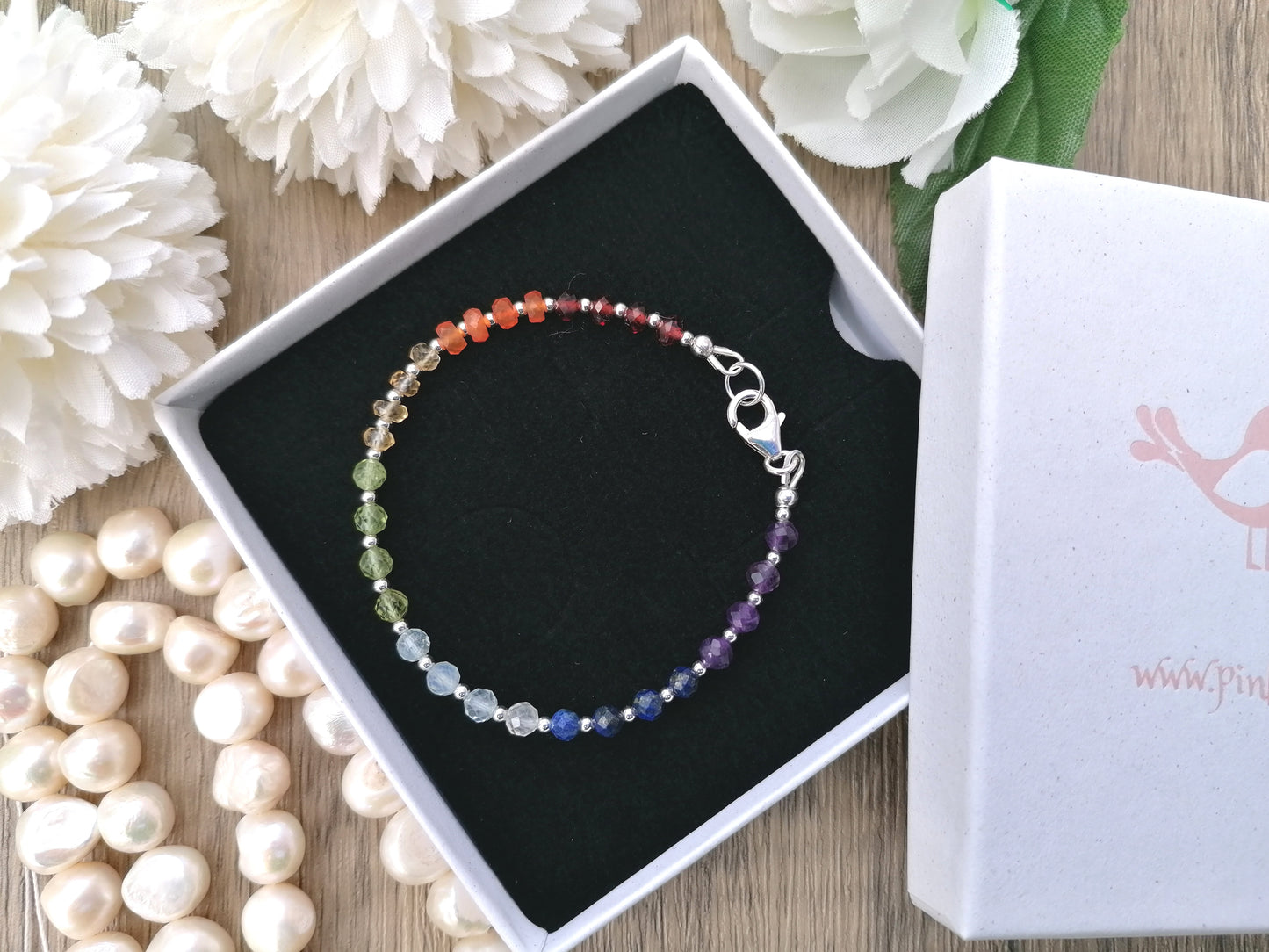 7 chakra bracelet in sterling silver.