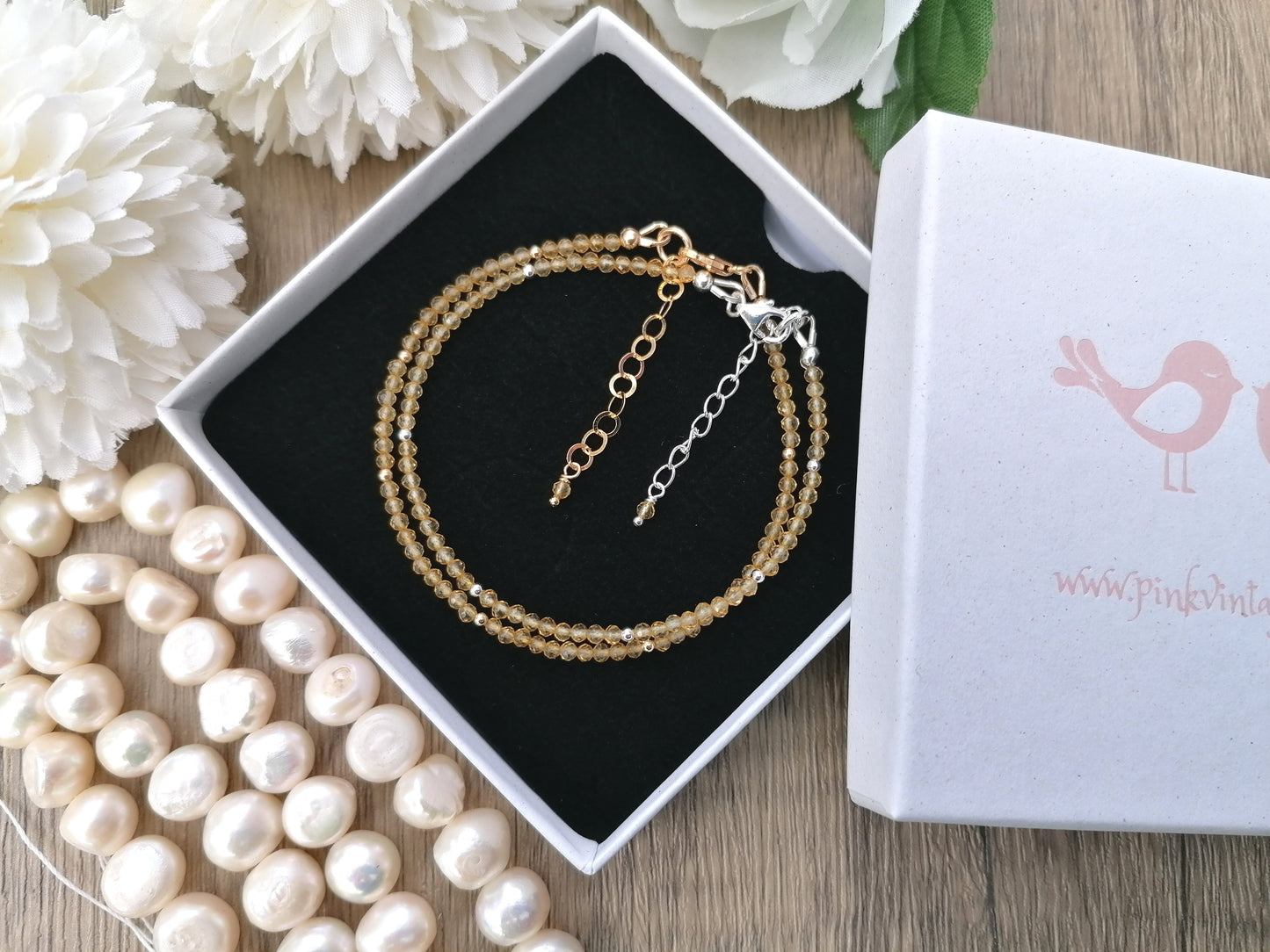 Skinny citrine bracelet in sterling silver or gold.