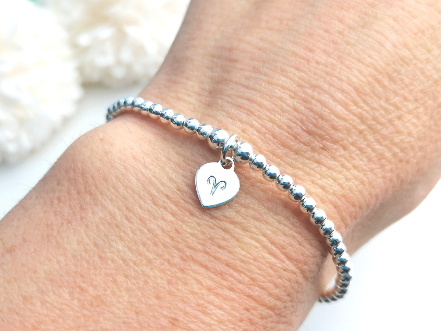 Zodiac bracelet in sterling silver. Zodiac sign bracelet. Sterling silver bead bracelet.