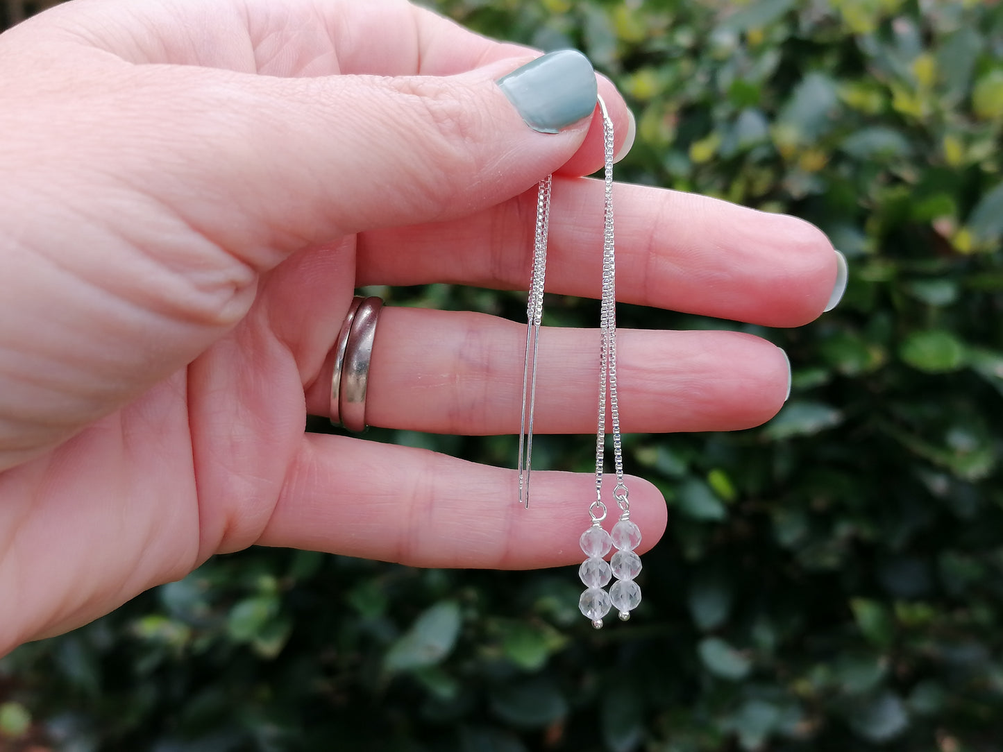 Crystal Quartz Threader Earrings – April Birthstone Sterling Silver Chain Earrings