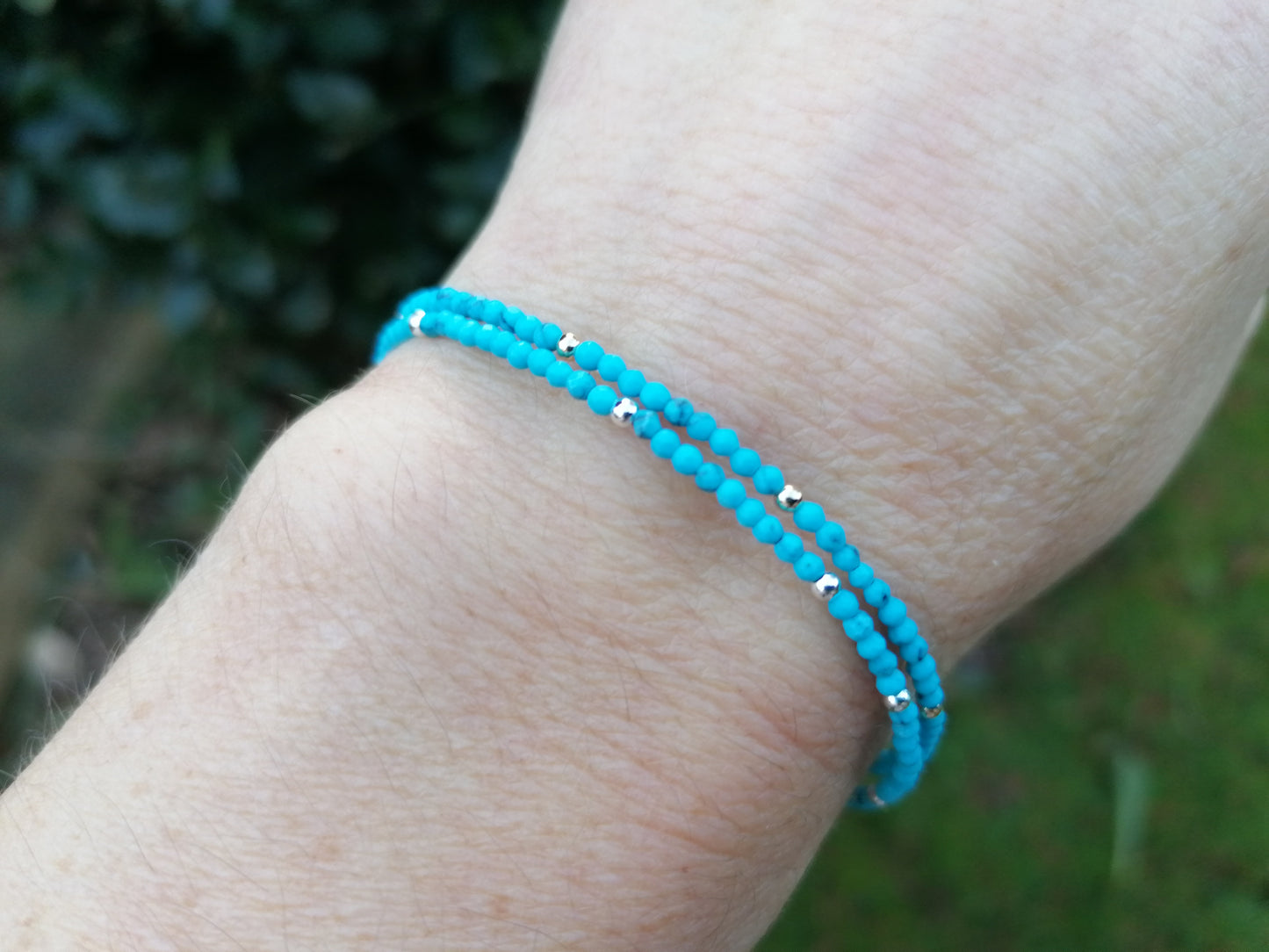 Skinny turquoise bracelet in sterling silver or gold filled. December birthstone bracelet.