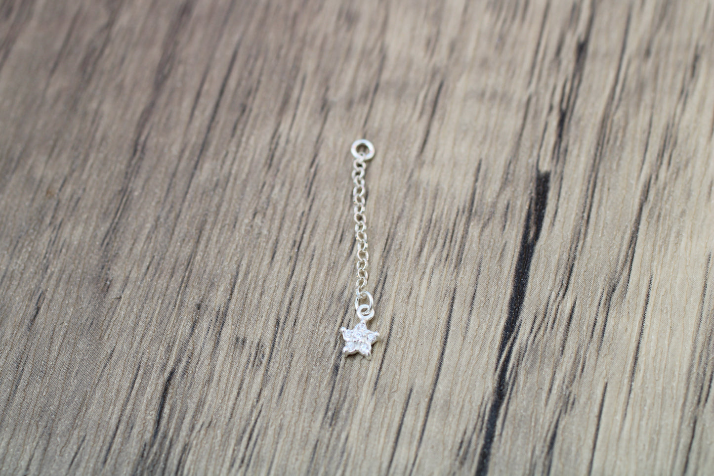 Sterling Silver Crystal Star Earring Chain – Dainty Star Drop Chain Earring