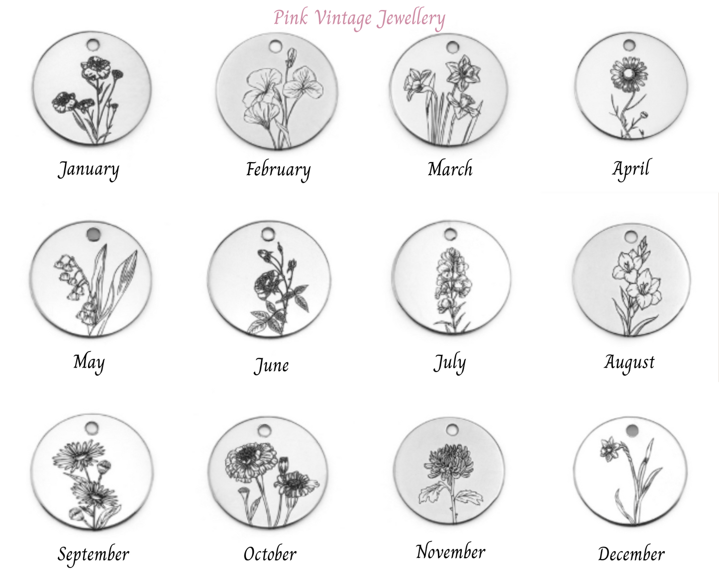 Personalised birth flower adjustable bracelet.