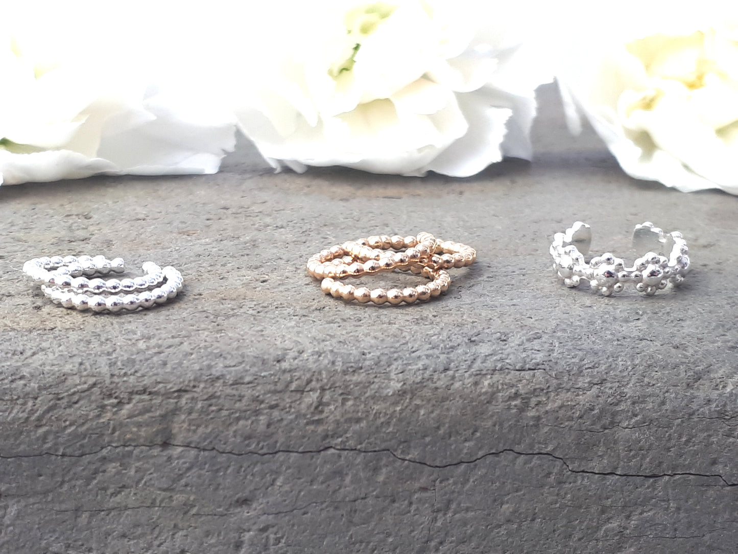 Sterling silver ear cuff. Beaded ear cuff.