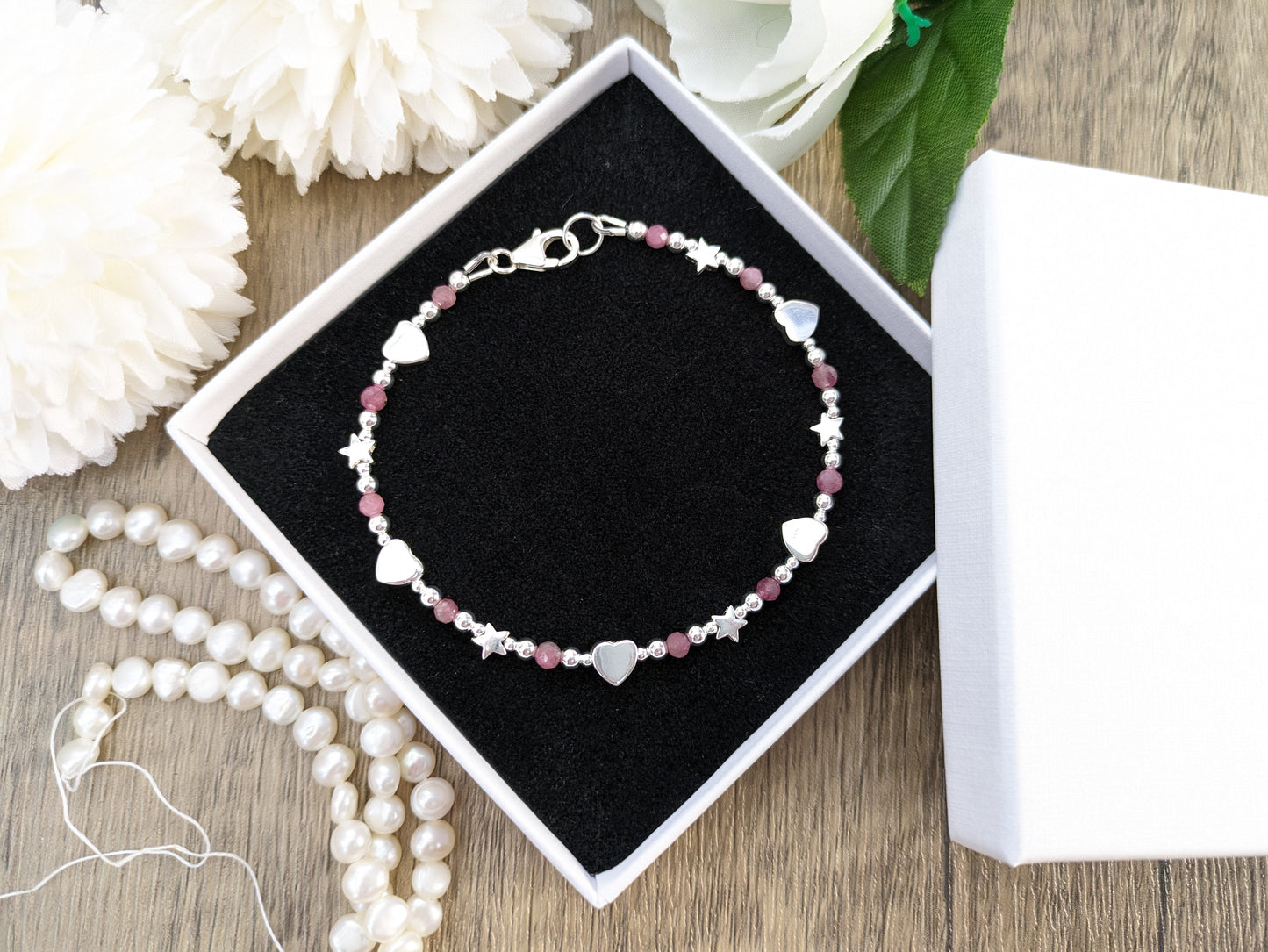 Pink tourmaline bracelet in silver.