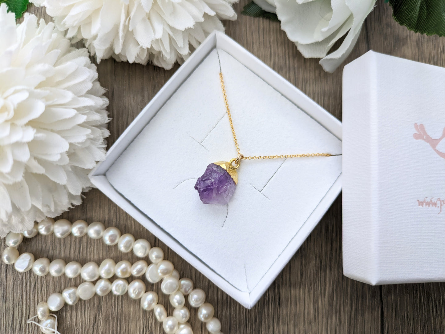February birthstone necklace. Raw amethyst necklace.