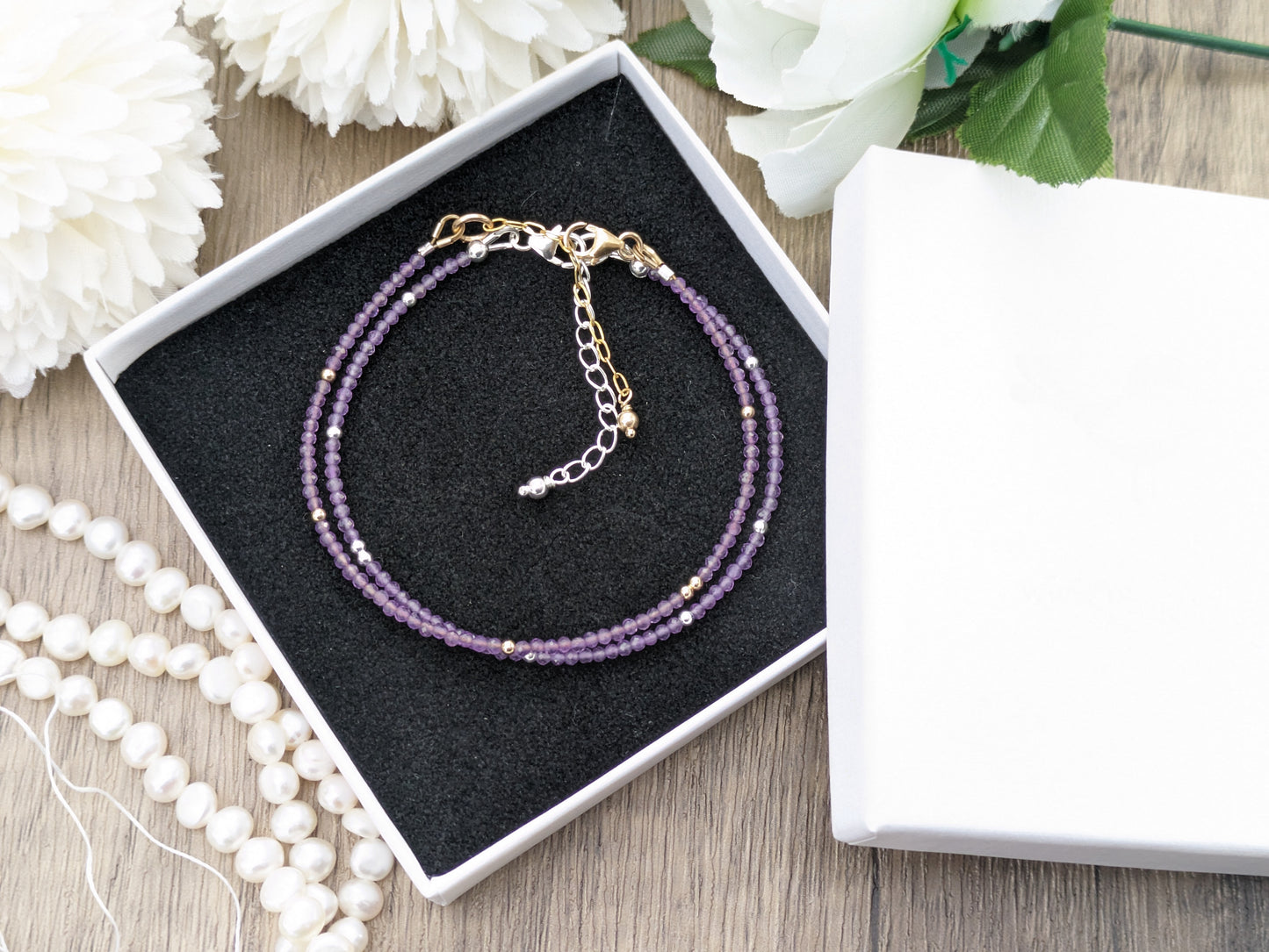 Skinny amethyst bracelet. February birthstone bracelet.