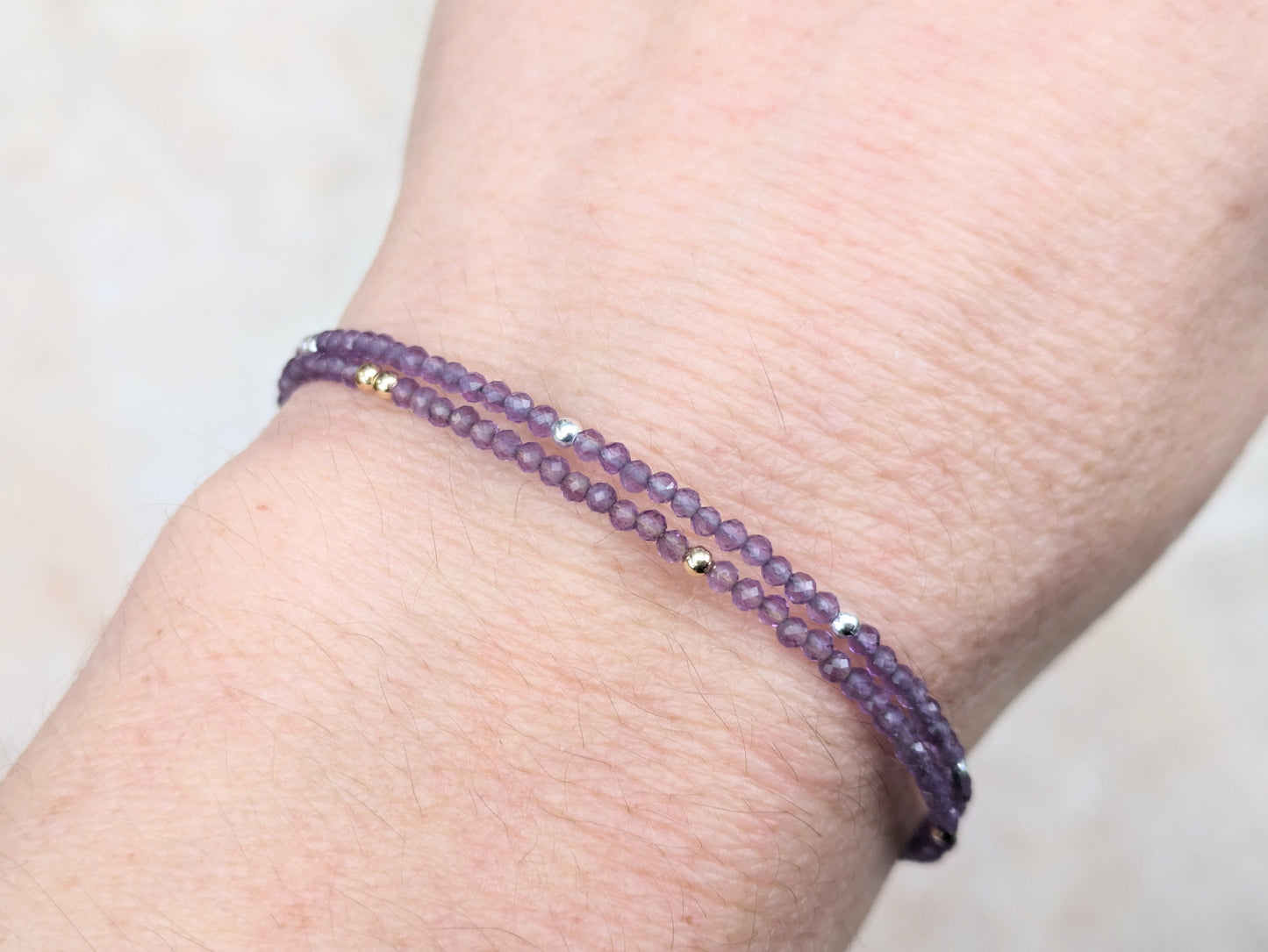 Skinny amethyst bracelet. February birthstone bracelet.