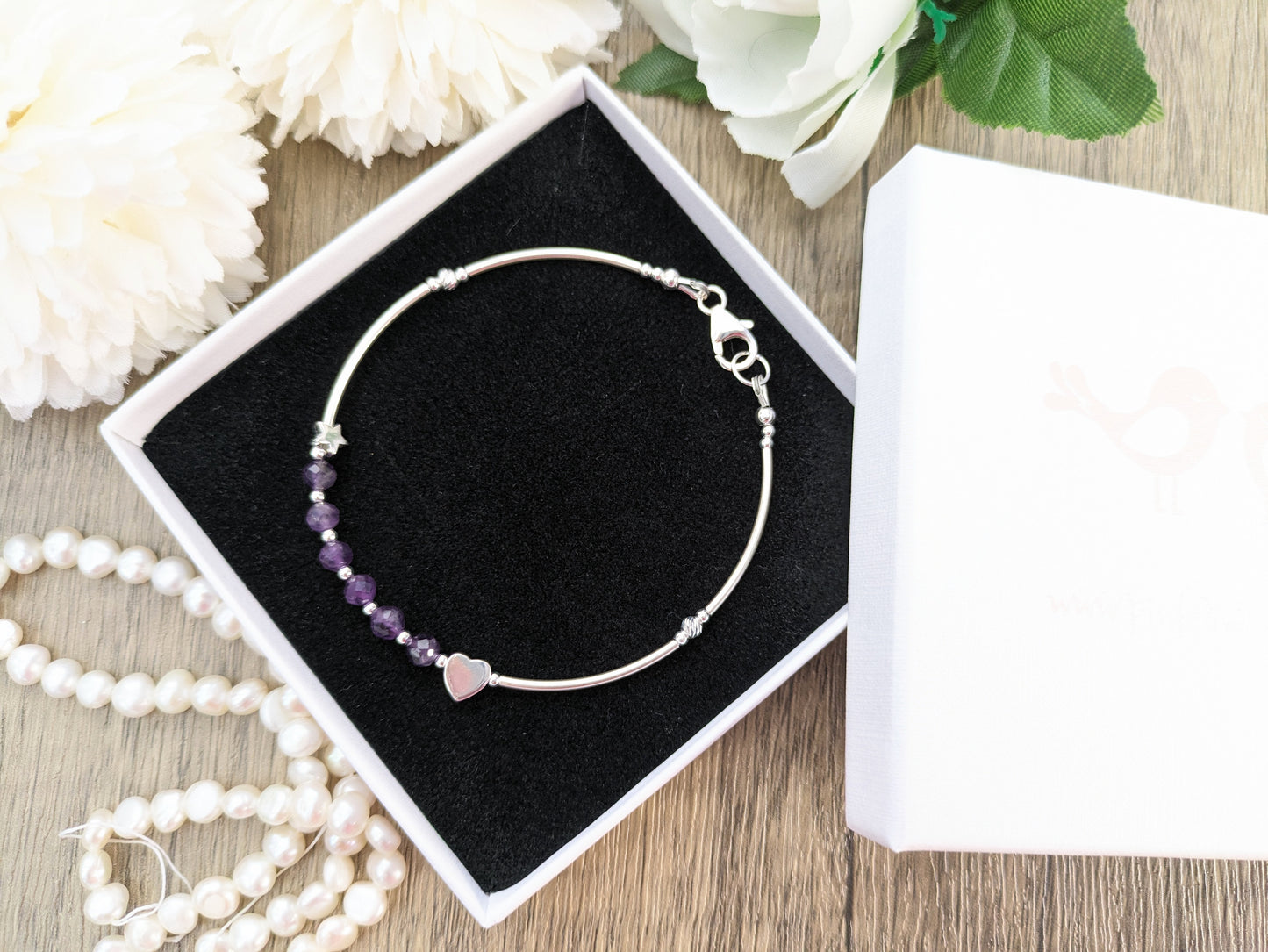 Amethyst crystal bracelet in sterling silver.