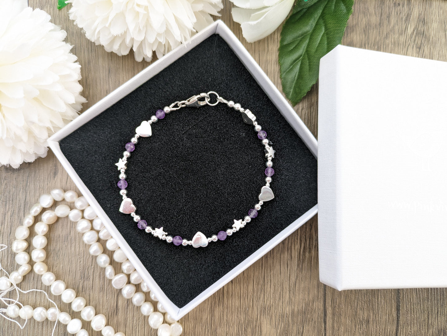 Silver amethyst bracelet. February birthday bracelet.