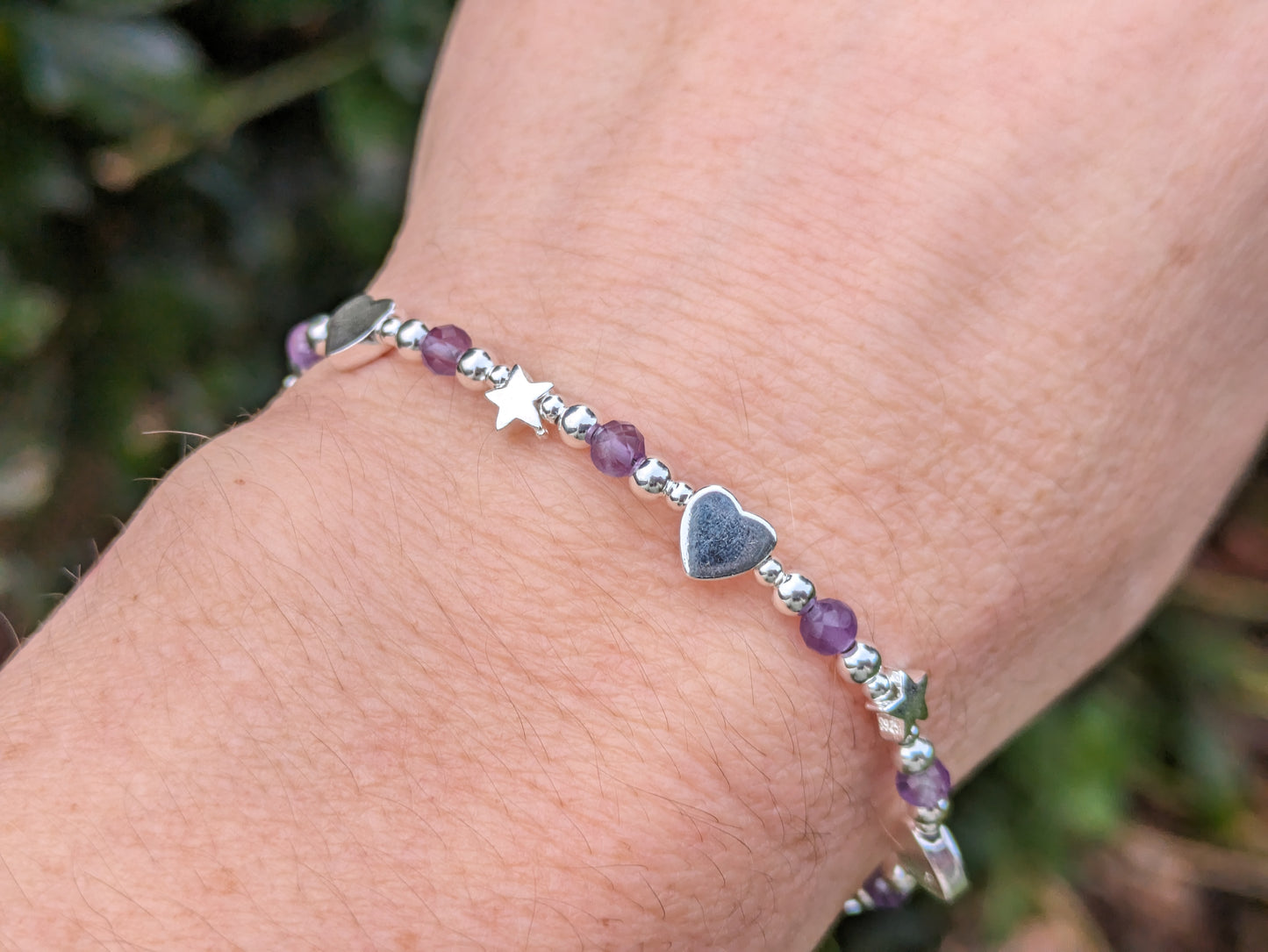 Silver amethyst bracelet. February birthday bracelet.