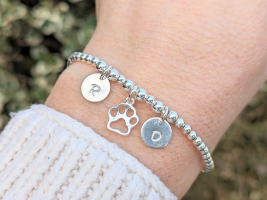 Personalised paw print bracelet. Dog lover gift.