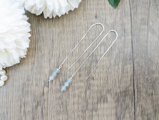 Aquamarine thread through earrings
