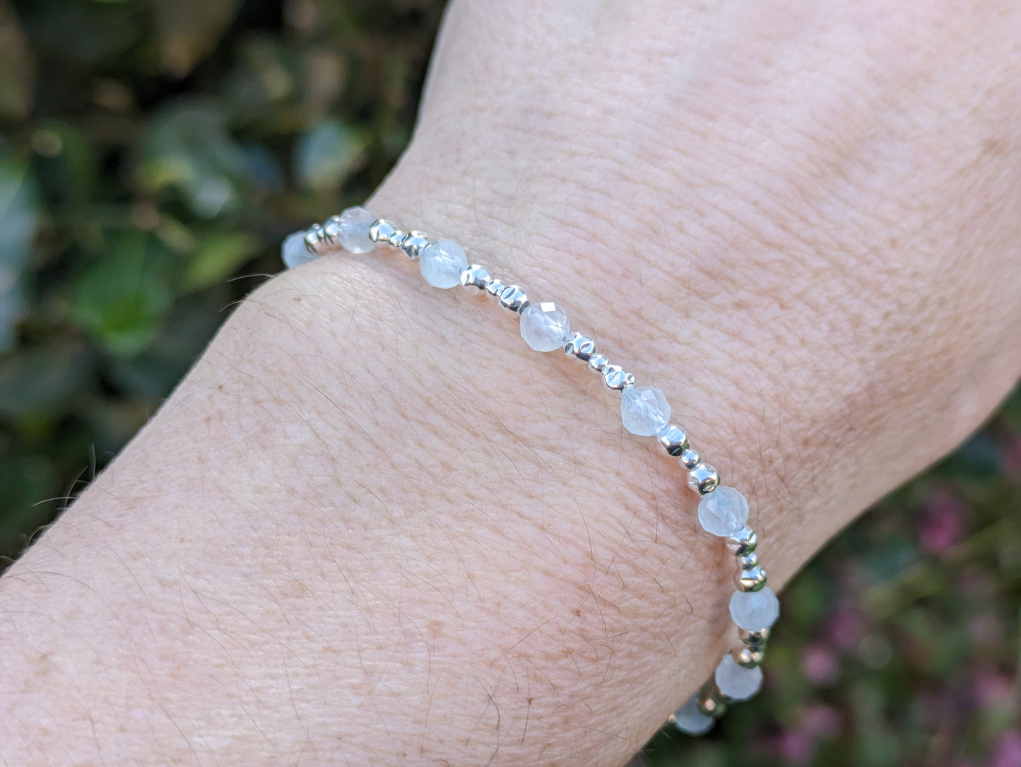 Personalised aquamarine bracelet in silver.