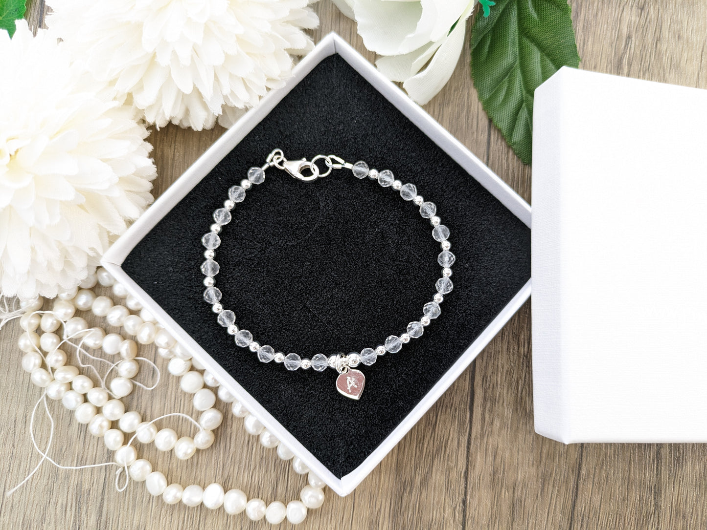 Quartz initial bracelet. April birthstone bracelet.