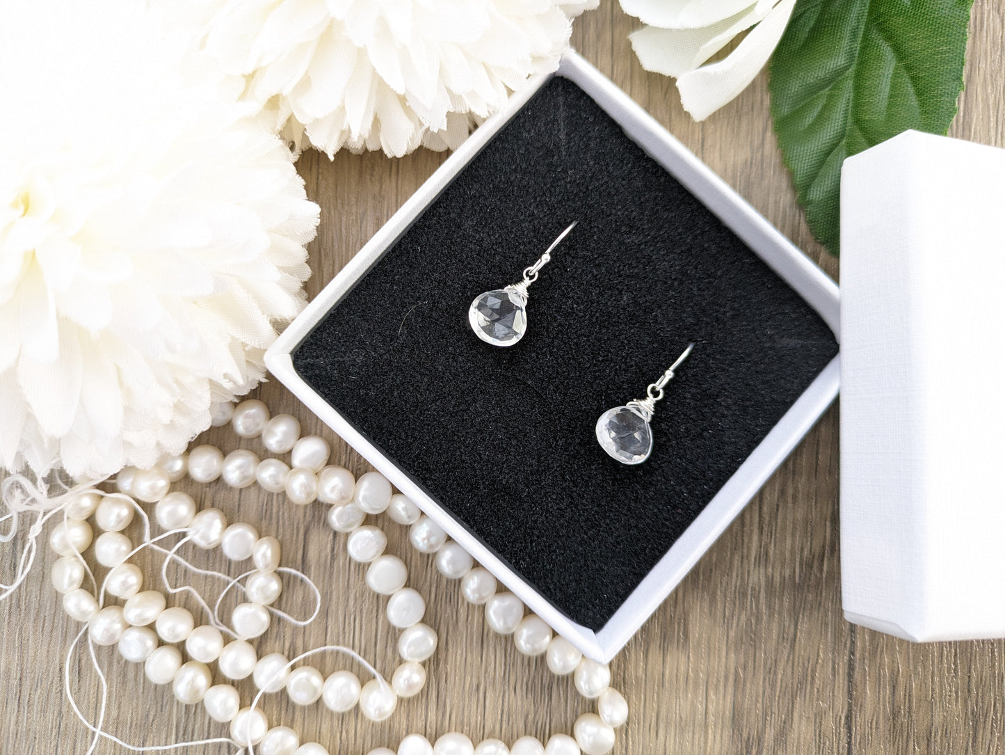 April birthstone earrings. Crystal quartz earrings.
