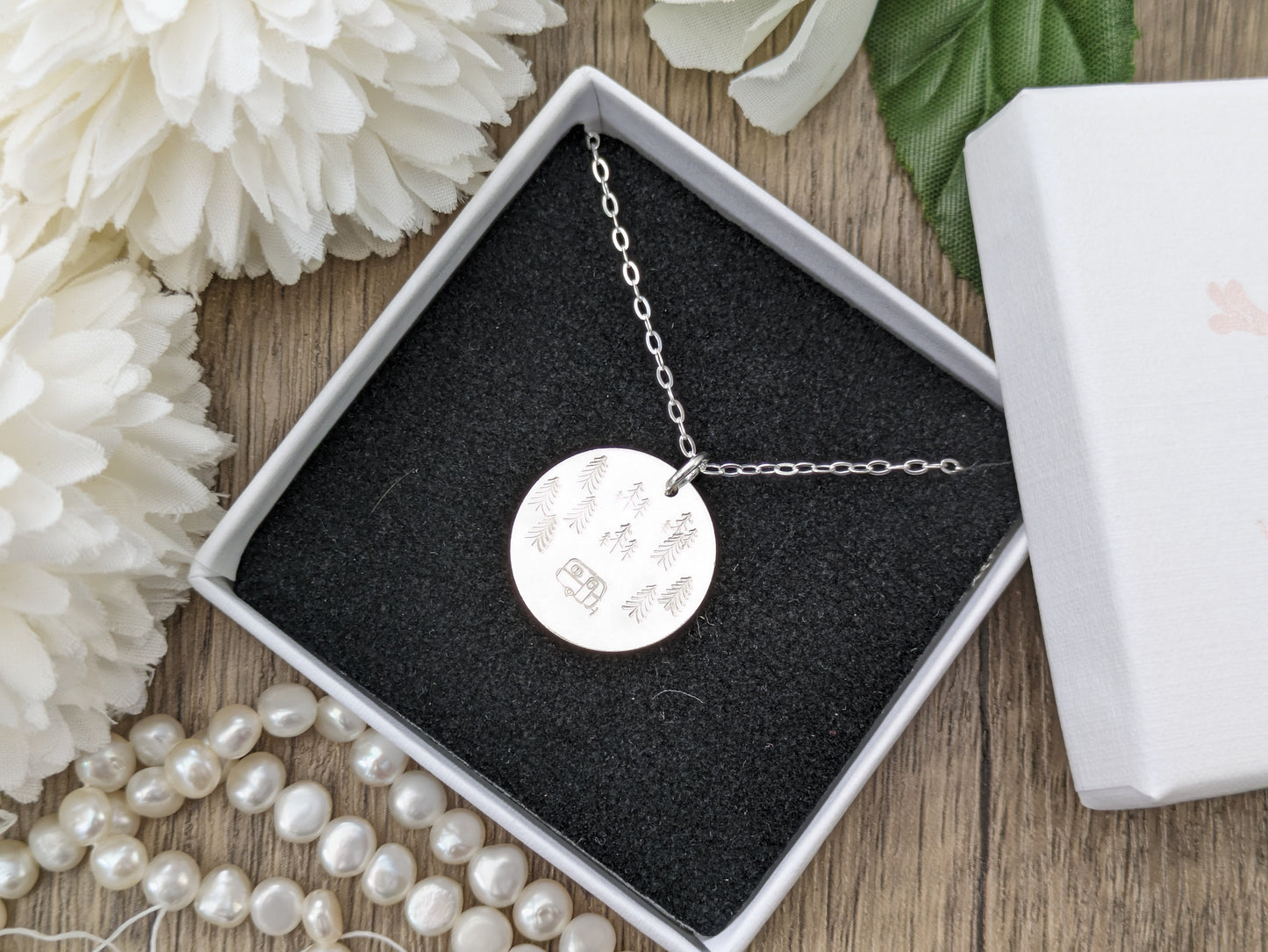 Forest camping necklace in sterling silver.