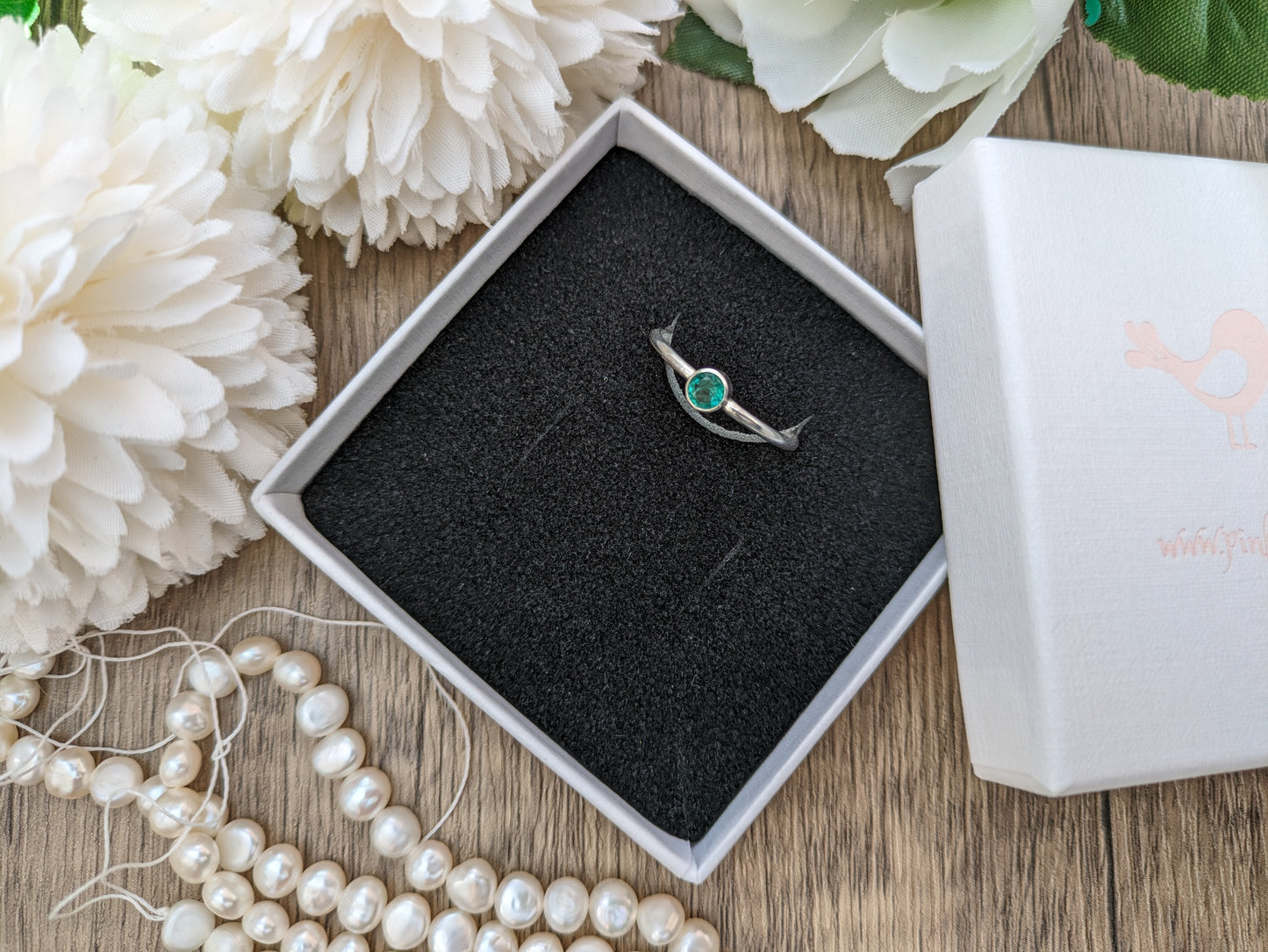 Emerald stacking ring in silver or gold.