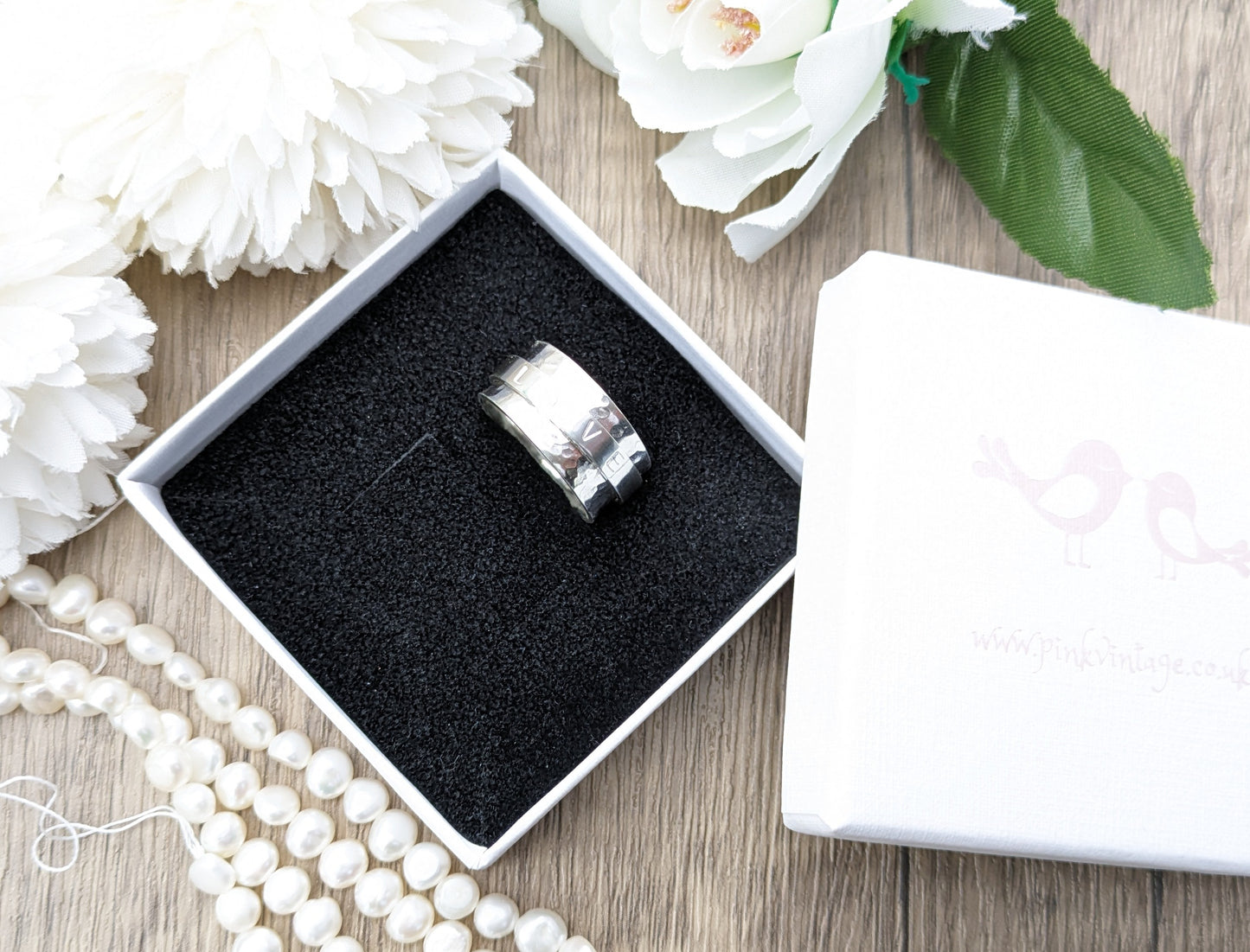 Personalised LOVE spinner ring. Size Q UK 8 USA. Ready to ship.
