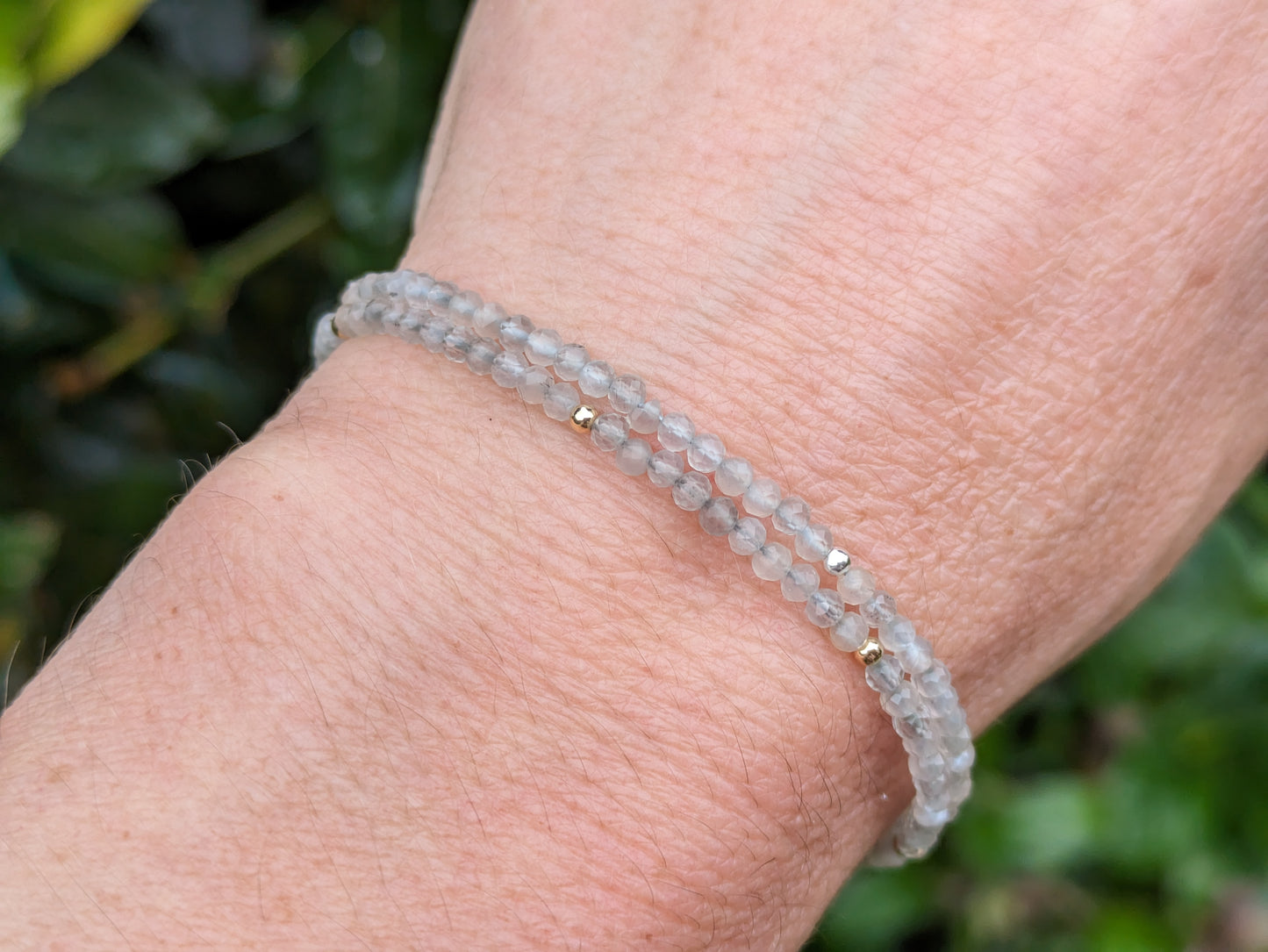 Skinny grey moonstone bracelet in silver or gold.