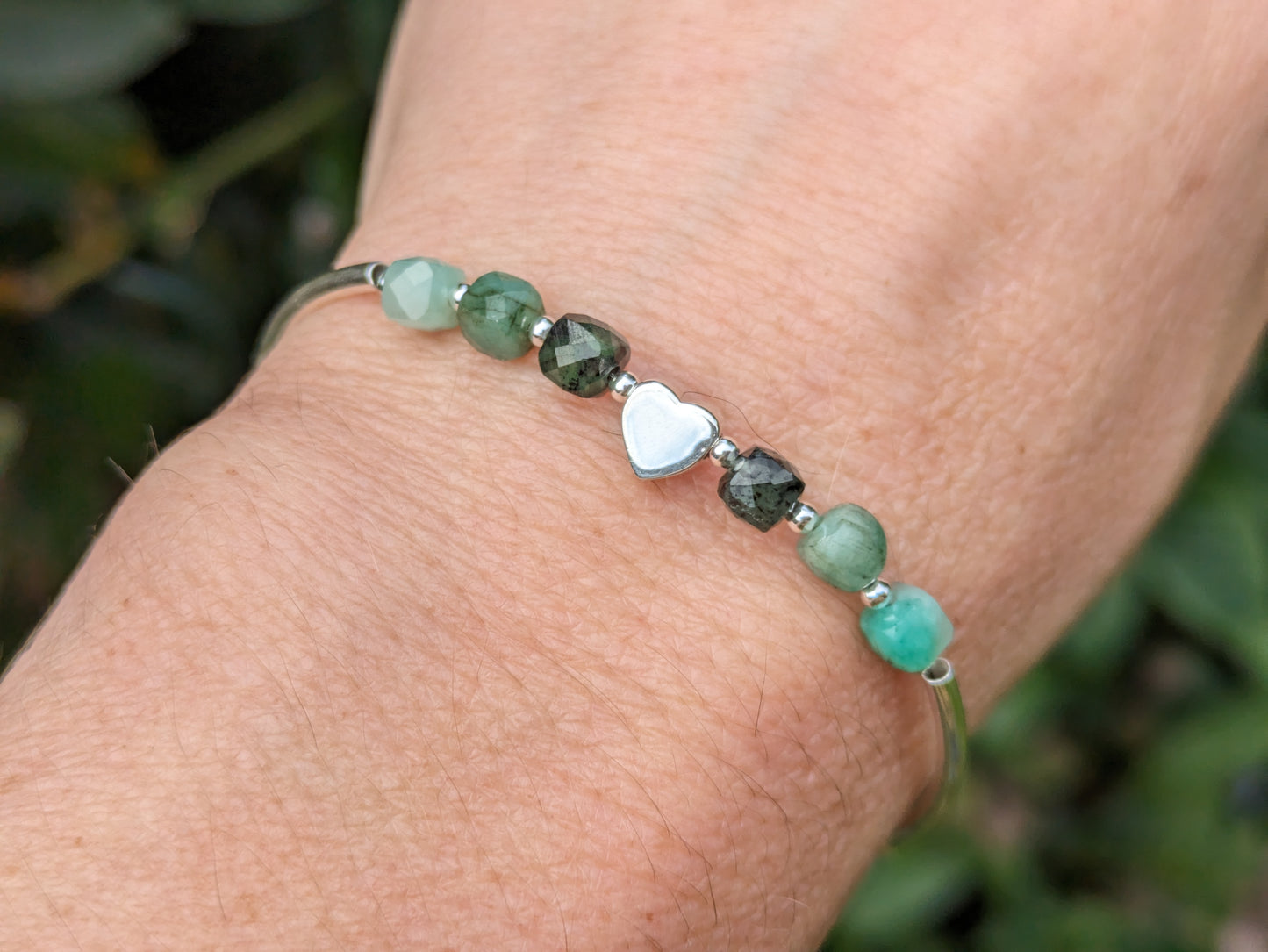 Personalised emerald bracelet in sterling silver.