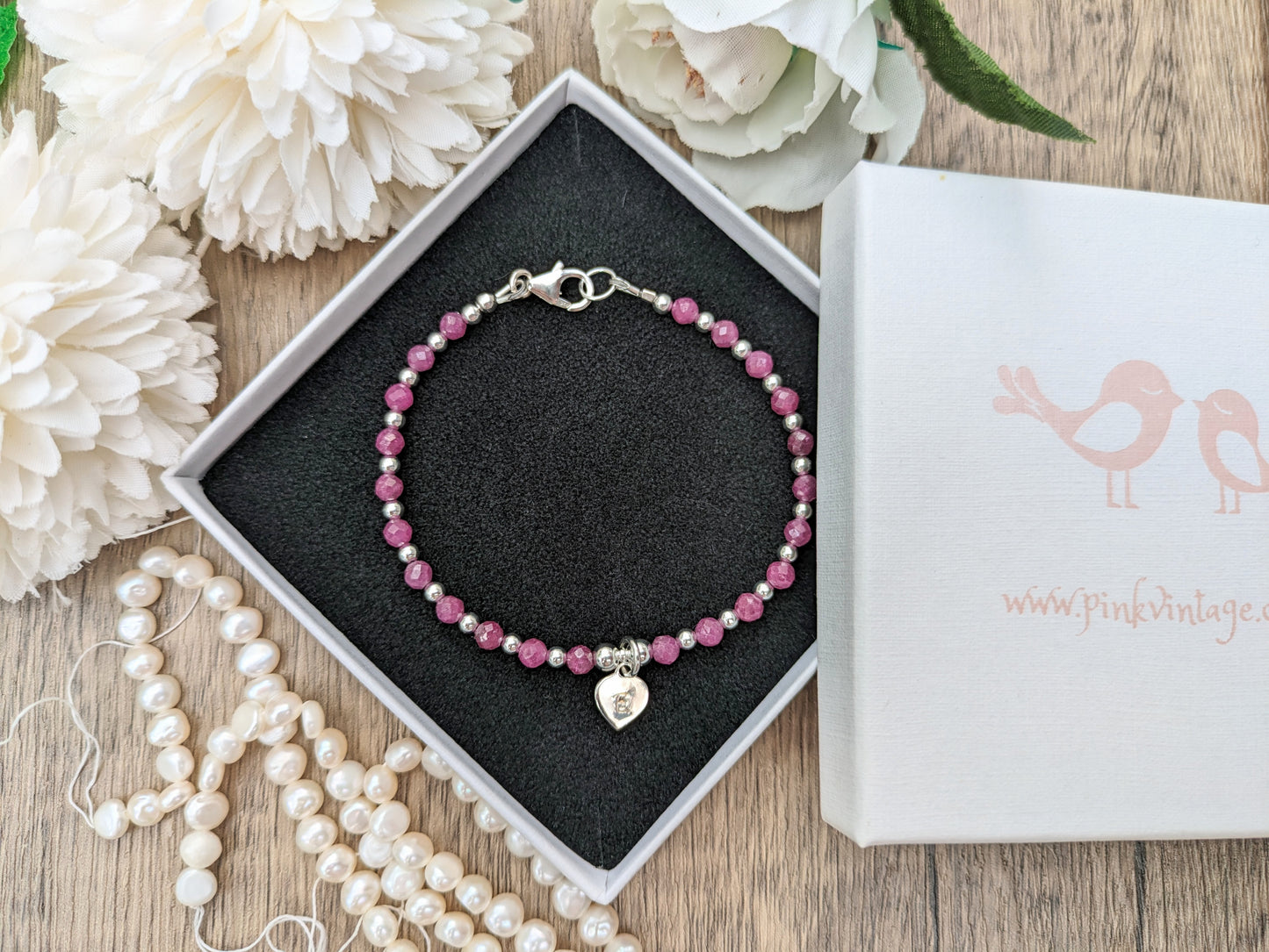 Personalised ruby bracelet. July birthstone bracelet.