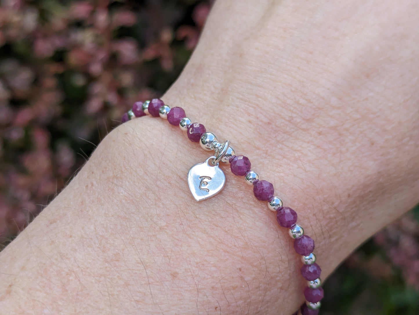 Personalised ruby bracelet. July birthstone bracelet.